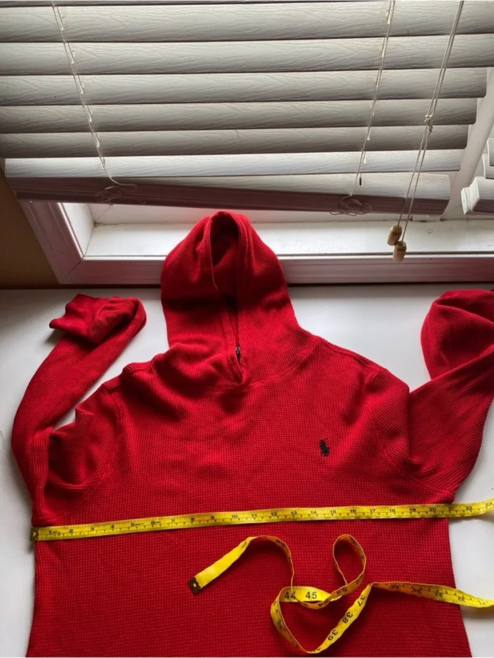 Polo Ralph Lauren Waffle Knit Hoodie Men Medium Red Shirt Cotton Pony Logo FLAW